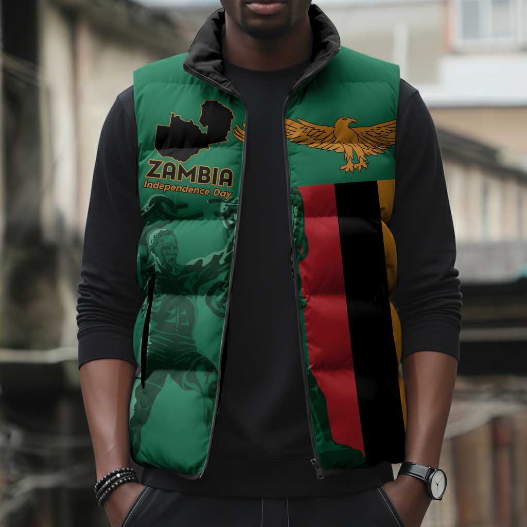 Personalized Zambia Independence Day Sleeveless Puffer Jacket Lusaka Freedom Statue