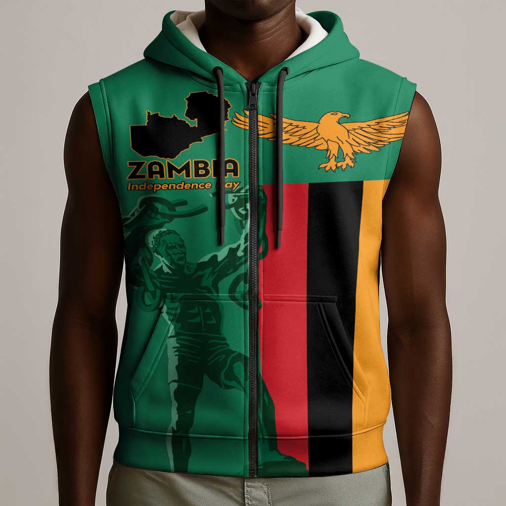 Zambia Independence Day Personalized Sleeveless Zip Hoodie Statue of Freedom - African Pride