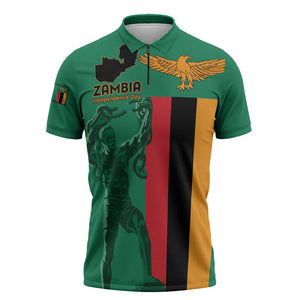 Personalized Zambia Independence Day Zipper Polo Shirt Lusaka Freedom Statue