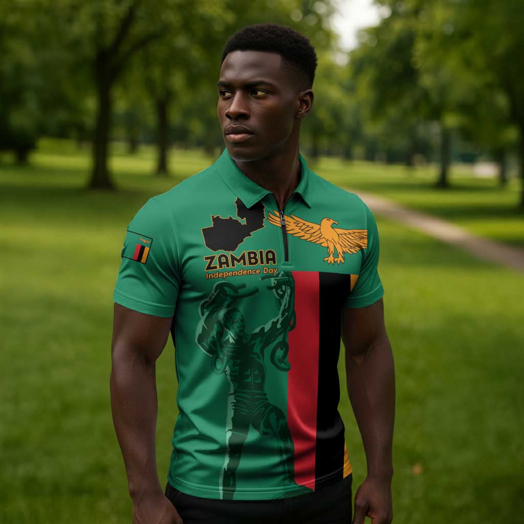 Personalized Zambia Independence Day Zipper Polo Shirt Lusaka Freedom Statue