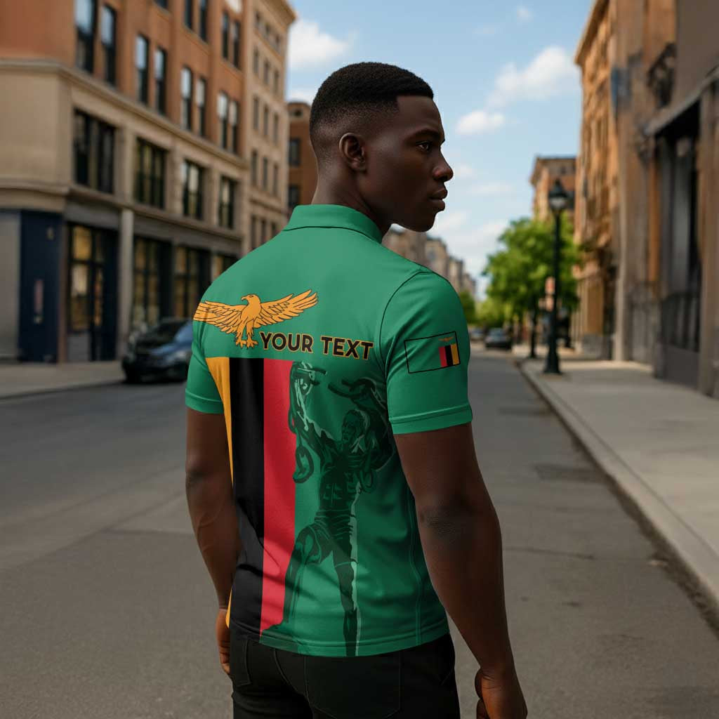 Personalized Zambia Independence Day Zipper Polo Shirt Lusaka Freedom Statue