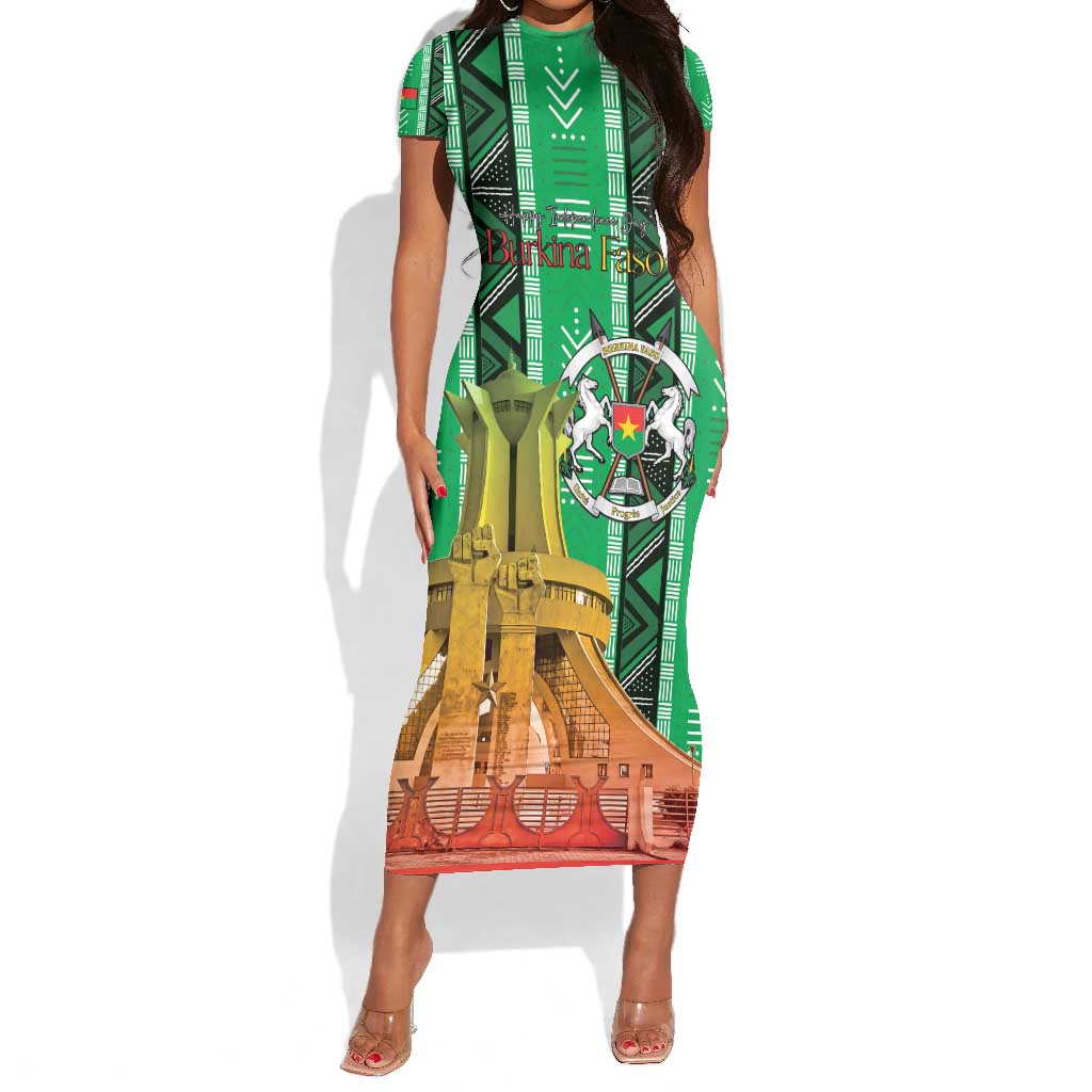 Burkina Faso Martyrs Day Personalized Short Sleeve Bodycon Dress Monument des Heros Nationaux - African Pride