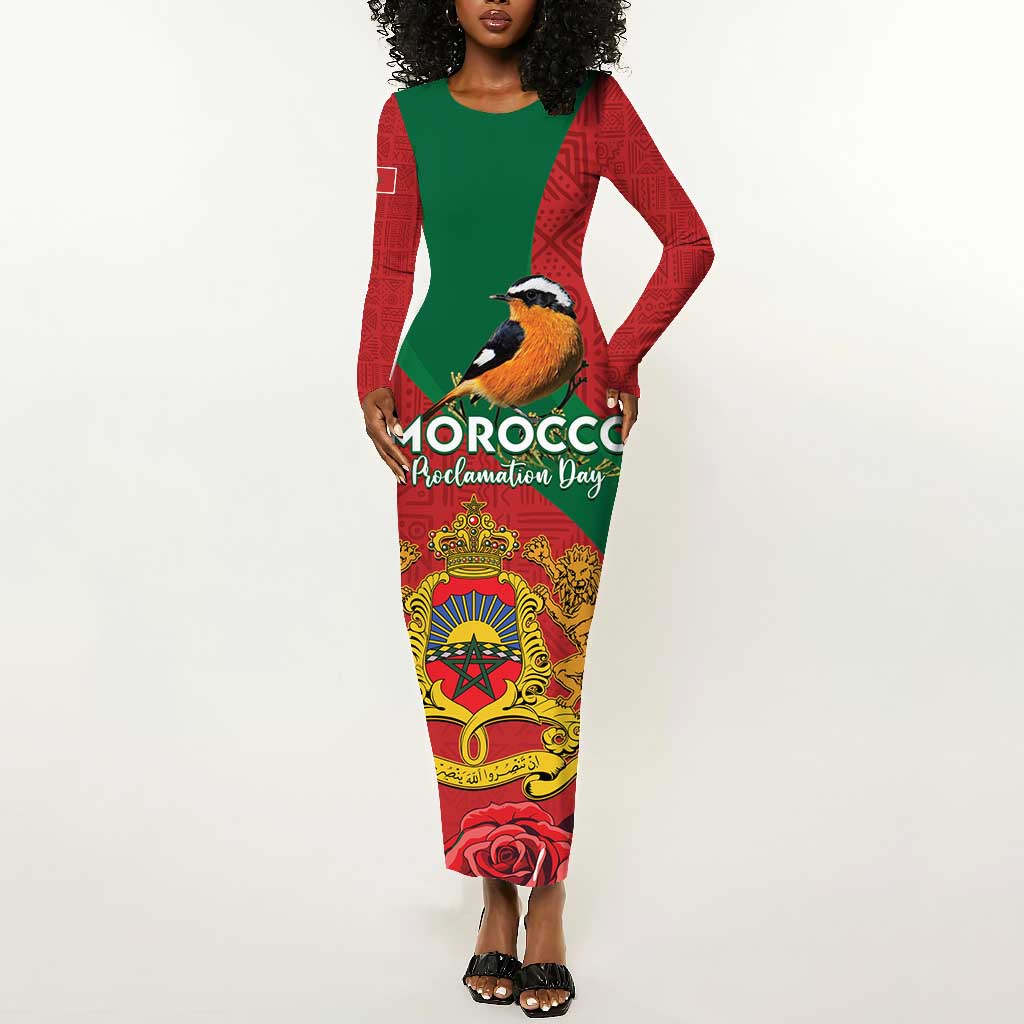 Personalised Afro Morocco Long Sleeve Bodycon Dress Happy Proclamation Day - African Pattern