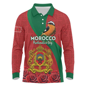 Personalised Afro Morocco Long Sleeve Polo Shirt Happy Proclamation Day - African Pattern