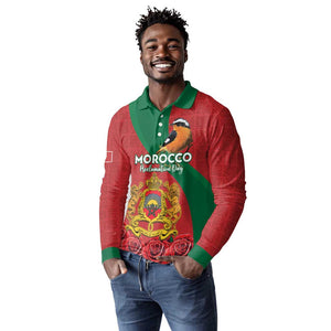 Personalised Afro Morocco Long Sleeve Polo Shirt Happy Proclamation Day - African Pattern