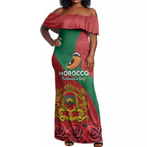 Personalised Afro Morocco Off Shoulder Maxi Dress Happy Proclamation Day - African Pattern