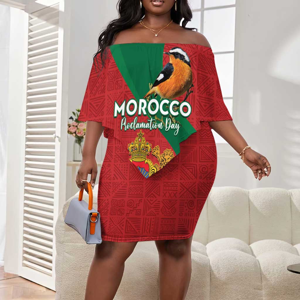 Personalised Afro Morocco Off Shoulder Short Dress Happy Proclamation Day - African Pattern