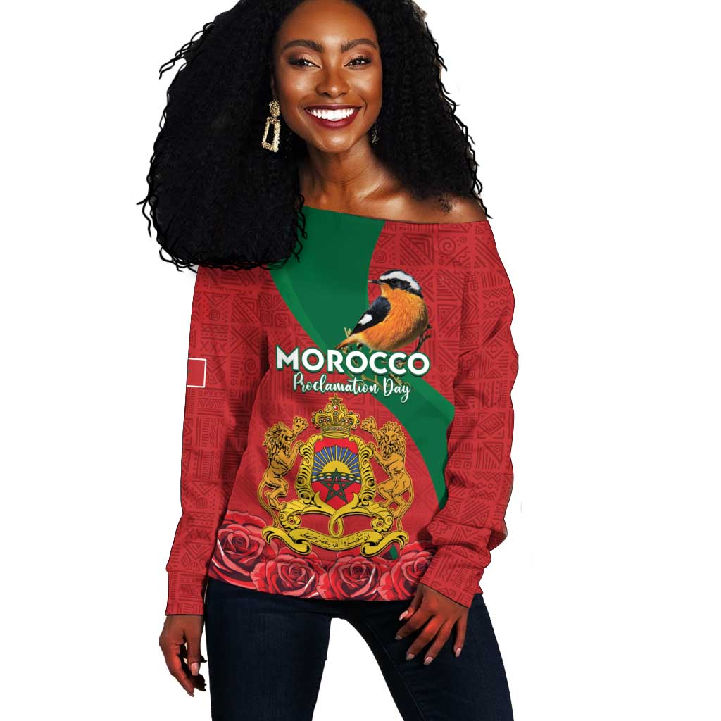 Personalised Afro Morocco Off Shoulder Sweater Happy Proclamation Day - African Pattern