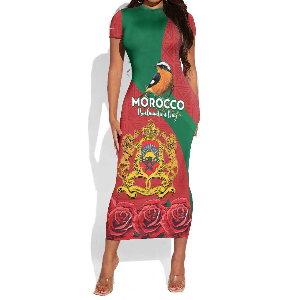 Personalised Afro Morocco Short Sleeve Bodycon Dress Happy Proclamation Day - African Pattern