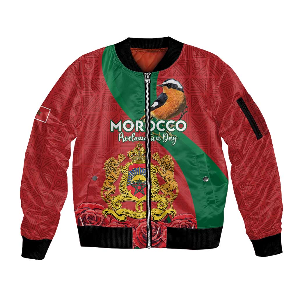 Personalised Afro Morocco Sleeve Zip Bomber Jacket Happy Proclamation Day - African Pattern