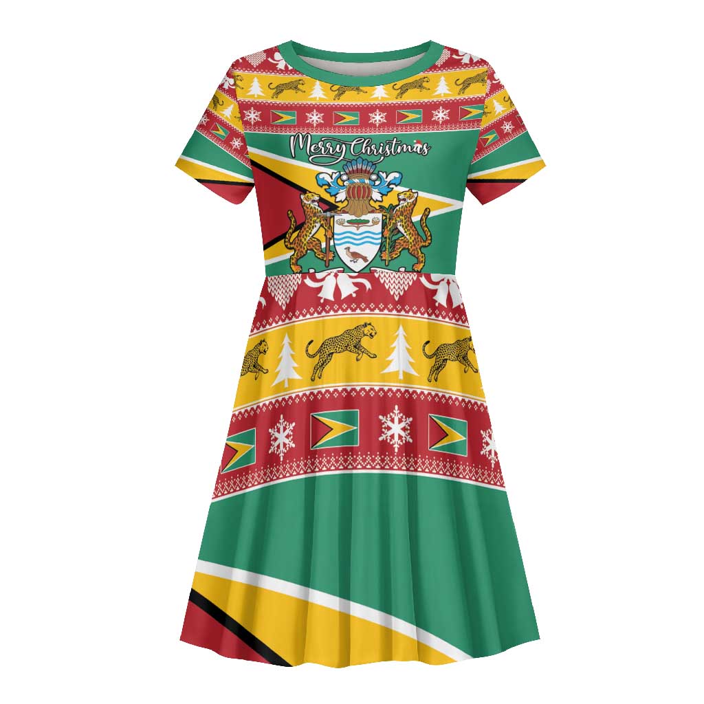 Afro Guyana Christmas Kid Short Sleeve Dress Mix Coat Of Arms