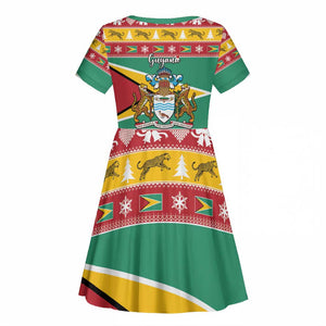 Afro Guyana Christmas Kid Short Sleeve Dress Mix Coat Of Arms