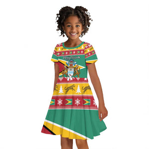 Afro Guyana Christmas Kid Short Sleeve Dress Mix Coat Of Arms