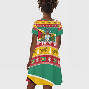 Afro Guyana Christmas Kid Short Sleeve Dress Mix Coat Of Arms