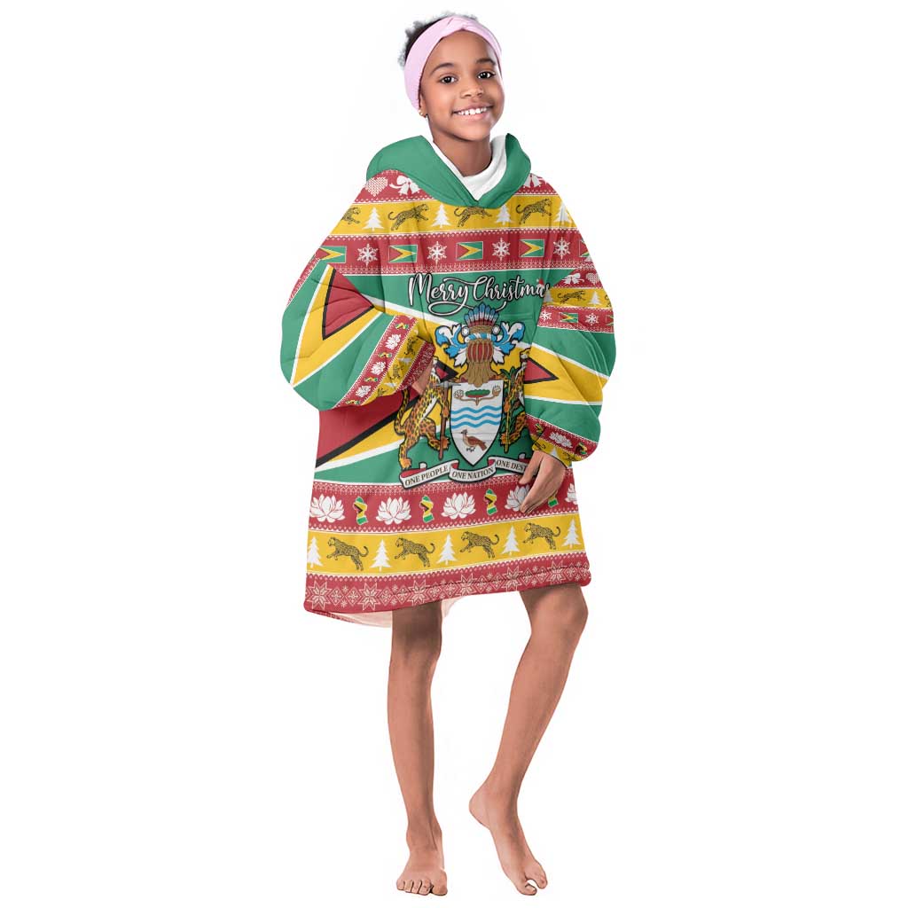 Afro Guyana Christmas Kid Wearable Blanket Hoodie Mix Coat Of Arms