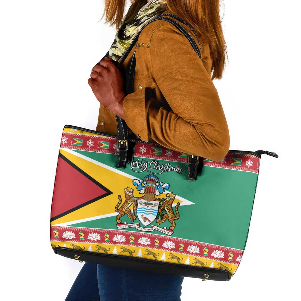 Afro Guyana Christmas Leather Tote Bag Mix Coat Of Arms