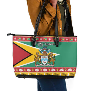 Afro Guyana Christmas Leather Tote Bag Mix Coat Of Arms