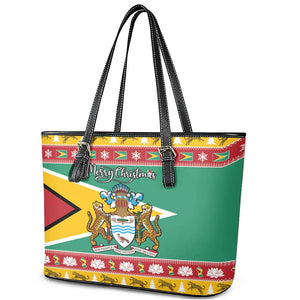 Afro Guyana Christmas Leather Tote Bag Mix Coat Of Arms