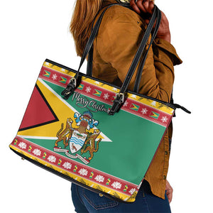 Afro Guyana Christmas Leather Tote Bag Mix Coat Of Arms