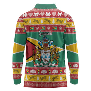 Afro Guyana Christmas Long Sleeve Polo Shirt Mix Coat Of Arms