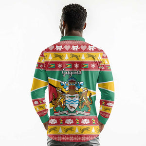 Afro Guyana Christmas Long Sleeve Polo Shirt Mix Coat Of Arms