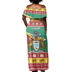 Afro Guyana Christmas Off Shoulder Maxi Dress Mix Coat Of Arms