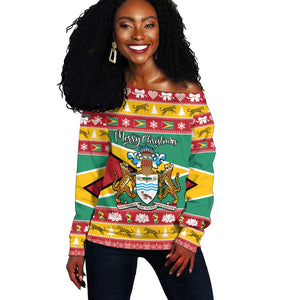 Afro Guyana Christmas Off Shoulder Sweater Mix Coat Of Arms