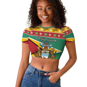 Afro Guyana Christmas Raglan Cropped T shirt Mix Coat Of Arms