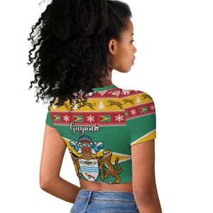 Afro Guyana Christmas Raglan Cropped T shirt Mix Coat Of Arms