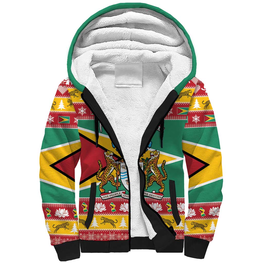 Afro Guyana Christmas Sherpa Hoodie Mix Coat Of Arms