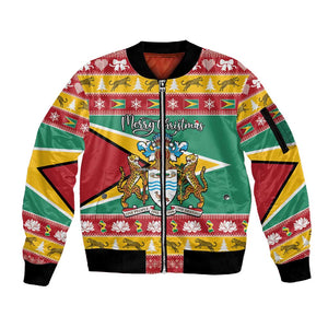 Afro Guyana Christmas Sleeve Zip Bomber Jacket Mix Coat Of Arms