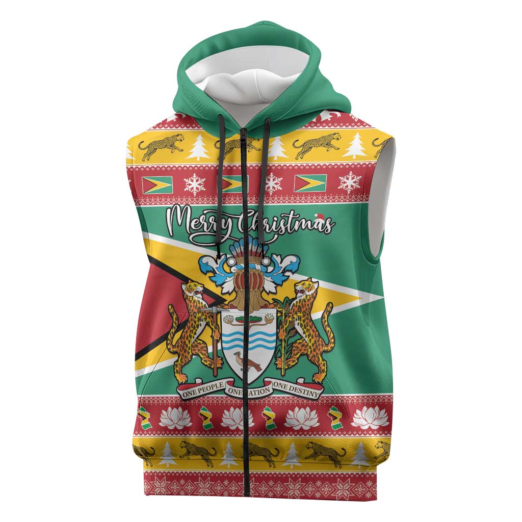 Afro Guyana Christmas Sleeveless Zip Hoodie Mix Coat Of Arms - African Pride