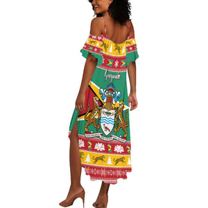 Afro Guyana Christmas Summer Maxi Dress Mix Coat Of Arms