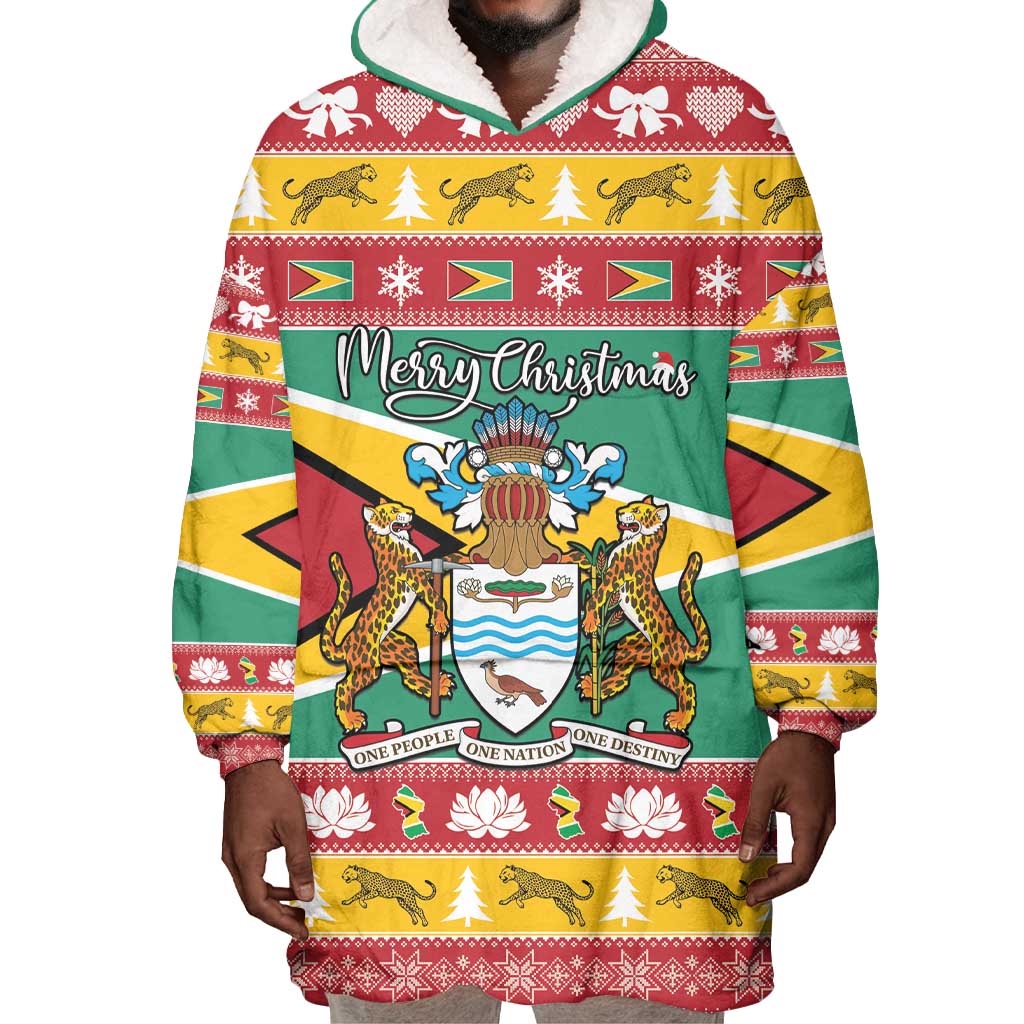 Afro Guyana Christmas Wearable Blanket Hoodie Mix Coat Of Arms