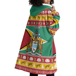 Afro Guyana Christmas Wearable Blanket Hoodie Mix Coat Of Arms