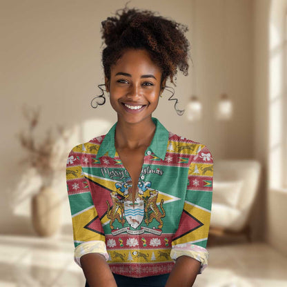 Afro Guyana Christmas Women Casual Shirt Mix Coat Of Arms LT15