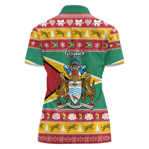 Afro Guyana Christmas Women Polo Shirt Mix Coat Of Arms