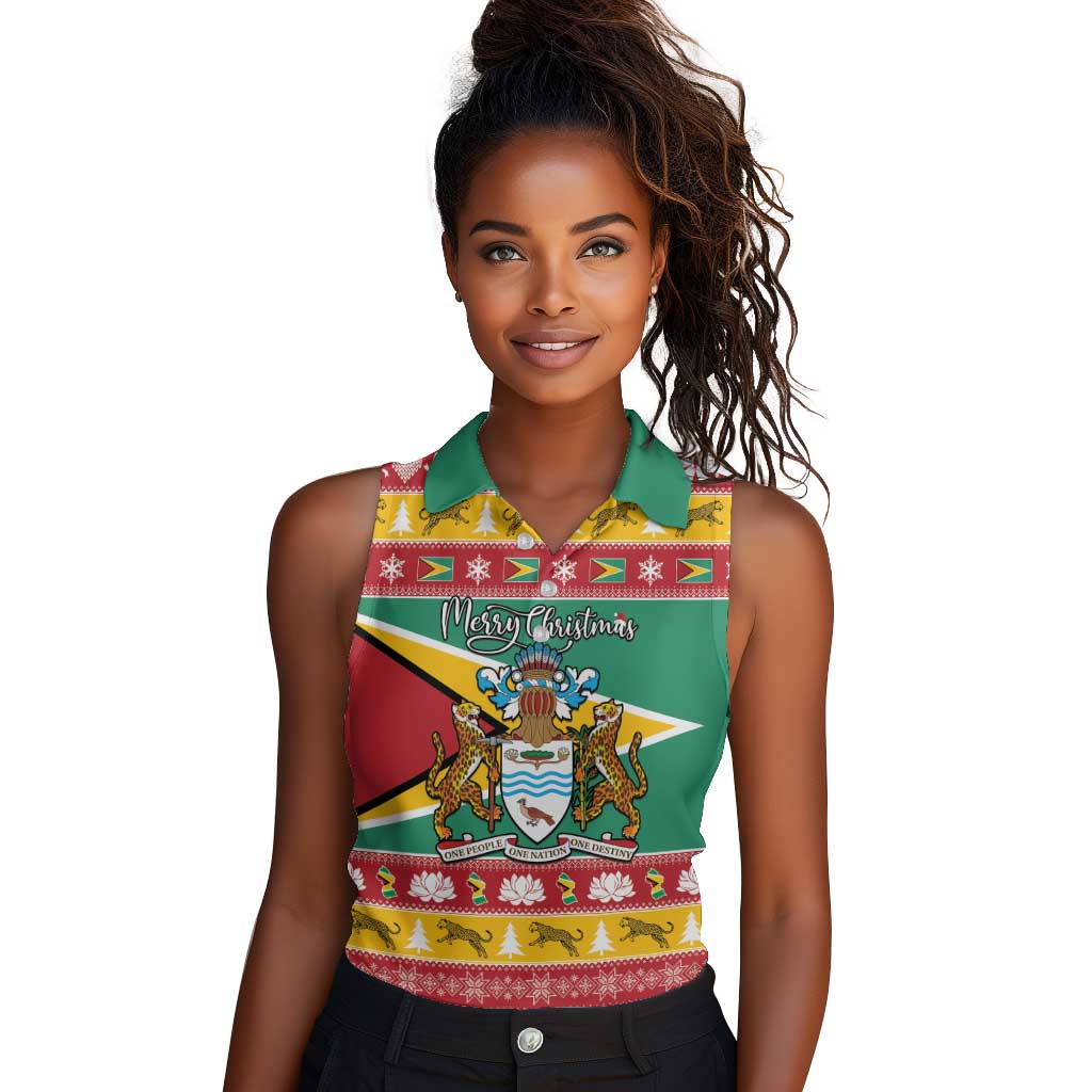 Afro Guyana Christmas Women Sleeveless Polo Shirt Mix Coat Of Arms