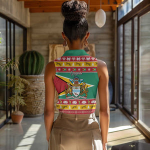 Afro Guyana Christmas Women Sleeveless Polo Shirt Mix Coat Of Arms