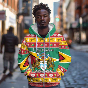 Afro Guyana Christmas Zip Hoodie Mix Coat Of Arms