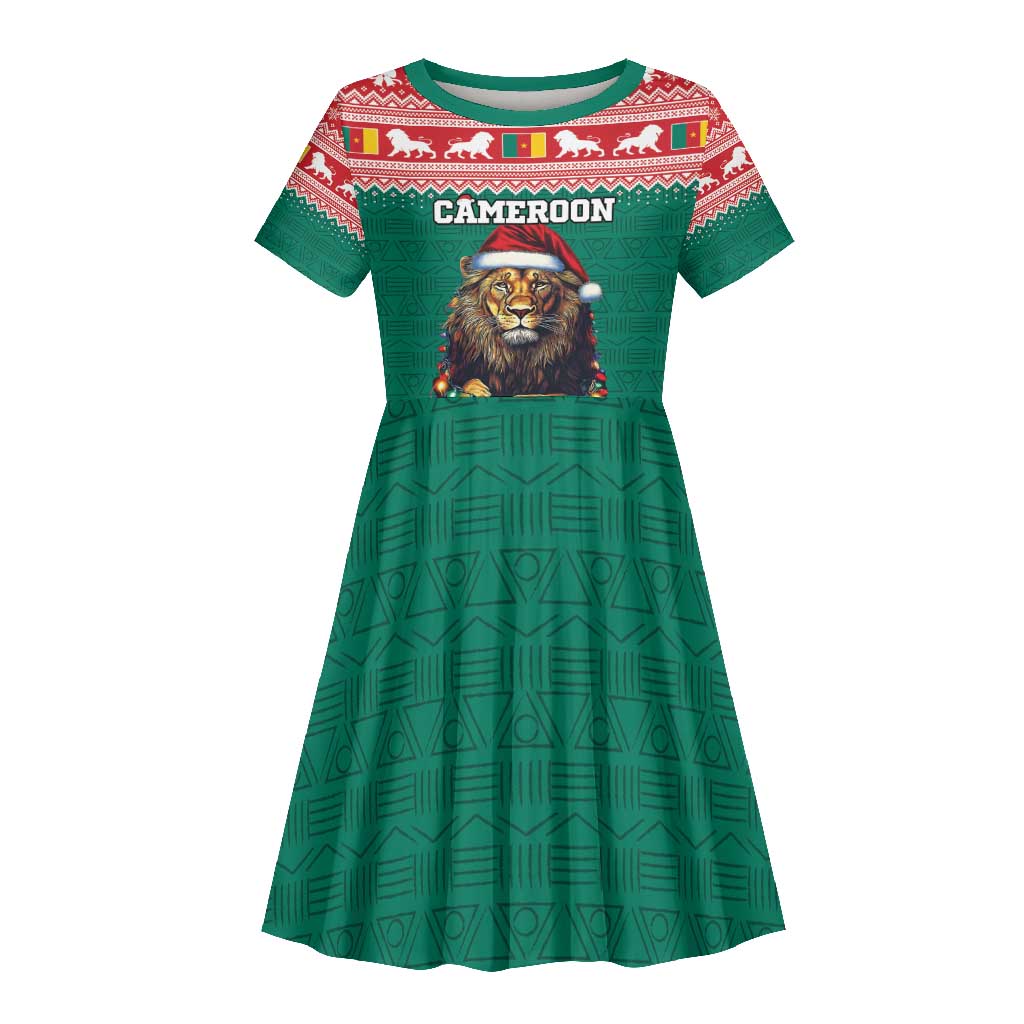 Cameroon Christmas Kid Short Sleeve Dress Lion African Santa