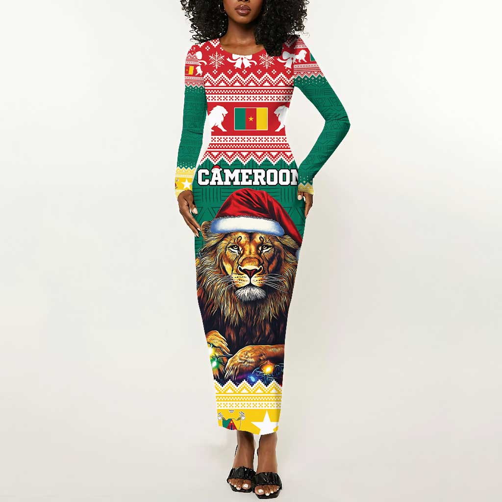 Cameroon Christmas Long Sleeve Bodycon Dress Lion African Santa