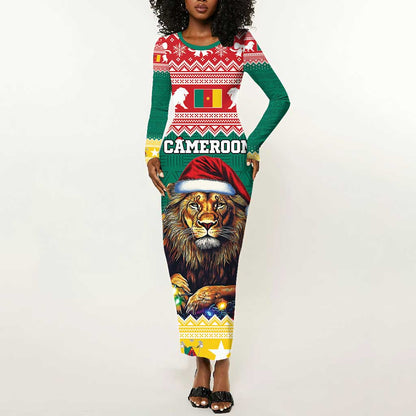 Cameroon Christmas Long Sleeve Bodycon Dress Lion African Santa LT15