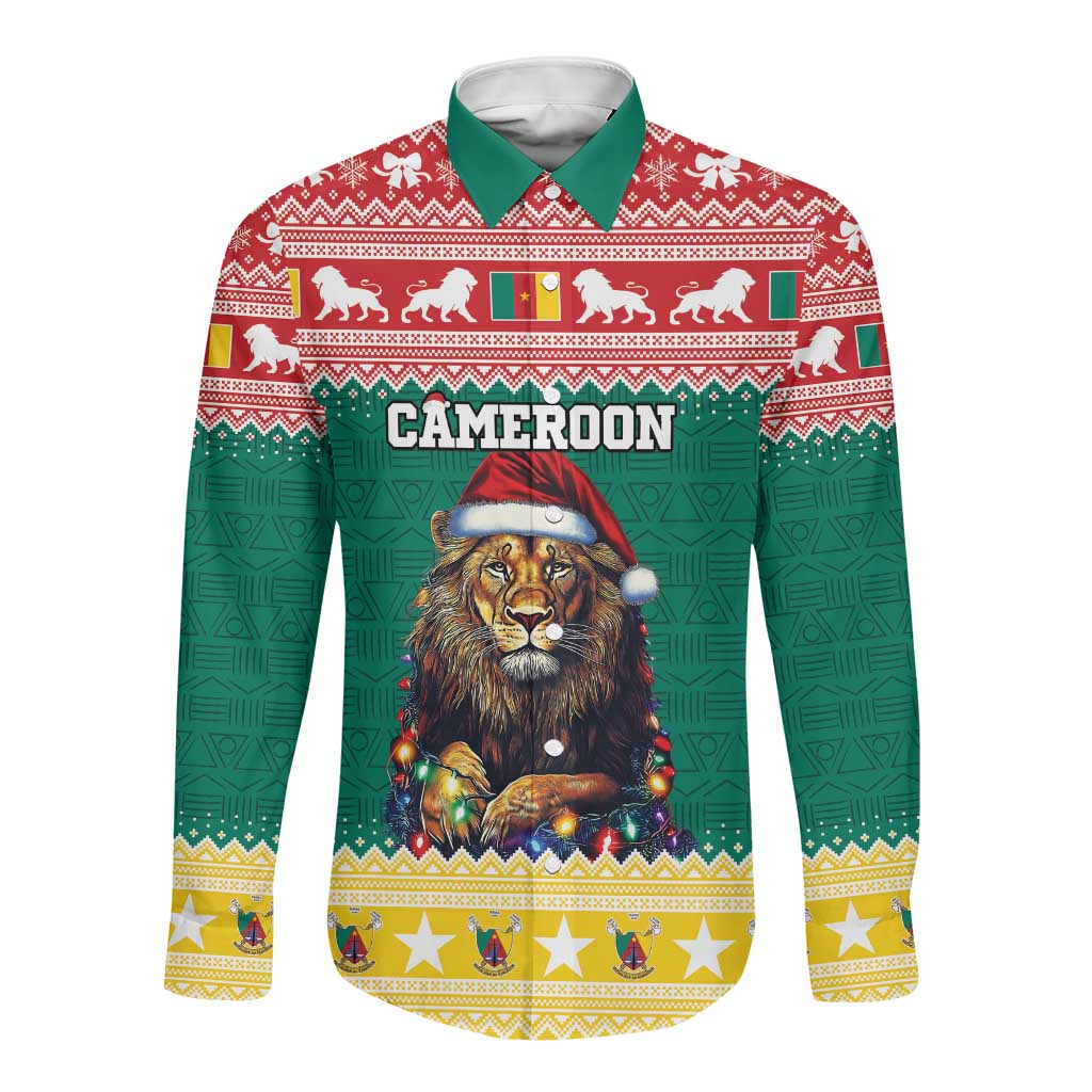 Cameroon Christmas Long Sleeve Button Shirt Lion African Santa