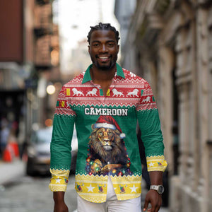 Cameroon Christmas Long Sleeve Button Shirt Lion African Santa