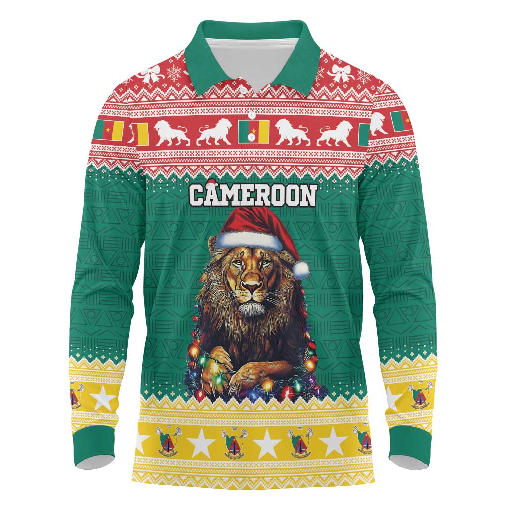 Cameroon Christmas Long Sleeve Polo Shirt Lion African Santa