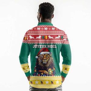 Cameroon Christmas Long Sleeve Polo Shirt Lion African Santa