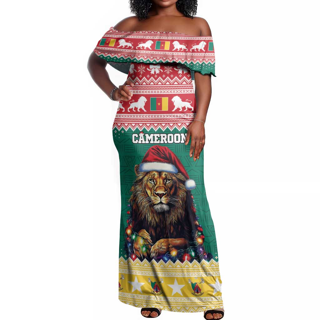 Cameroon Christmas Off Shoulder Maxi Dress Lion African Santa