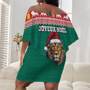 Cameroon Christmas Off Shoulder Short Dress Lion African Santa