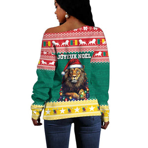 Cameroon Christmas Off Shoulder Sweater Lion African Santa